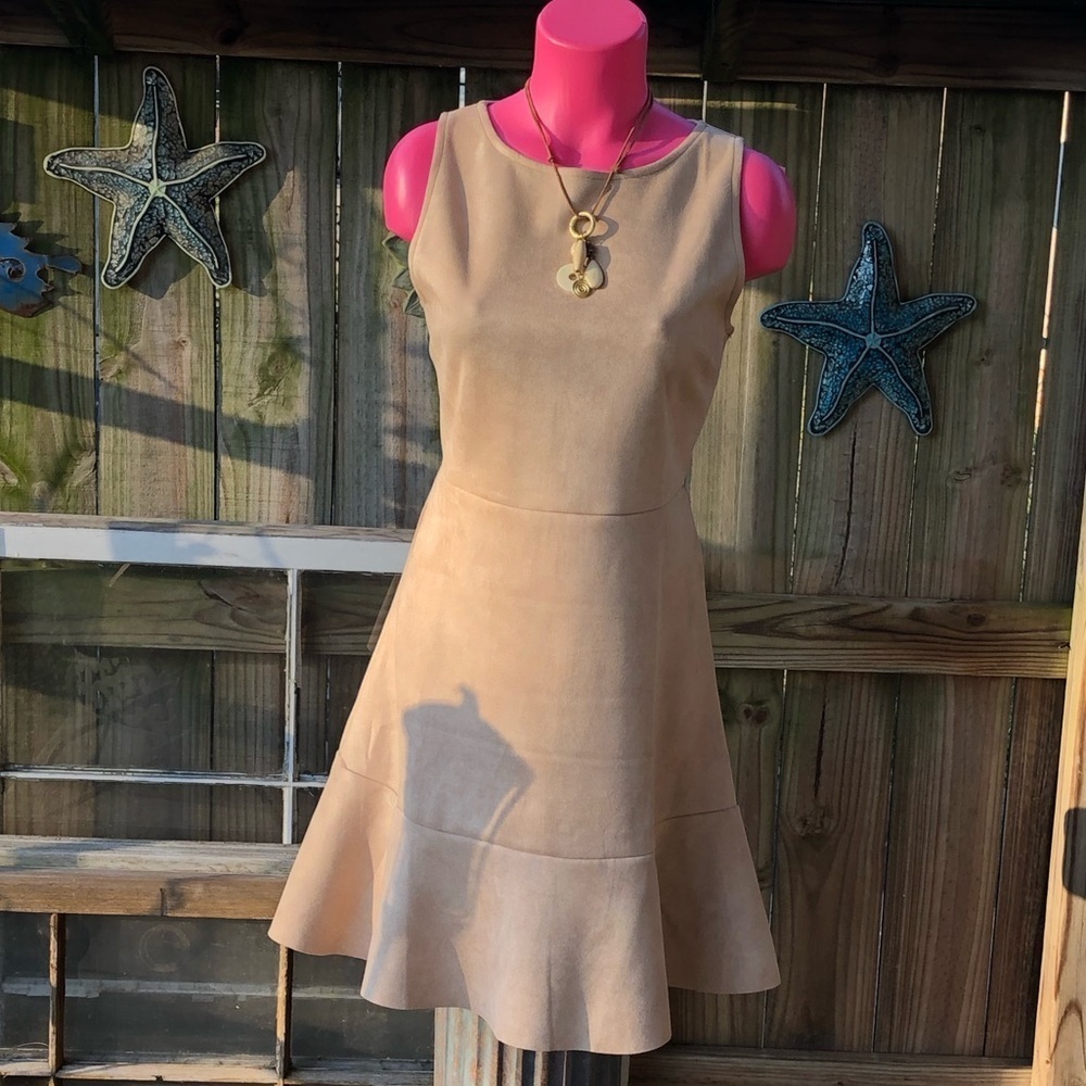 NWT Pants Store She & Sky Light Taupe Faux Suede Sleeveless Mini Dress Size L